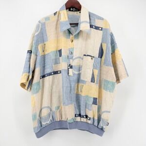 Vtg Alan Stuart 2X Polo Shirt Abstract Banded Bottom Geometric Sopranos Dadcore